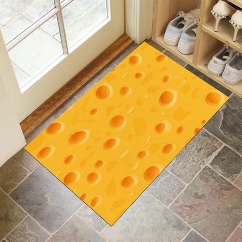JEDTAKCT Gelb Waschbarer Teppich Käsetextur Muster 40X60Cm Vintage-Käse Eingangsbereich Modern Fußmatte Badezimmerteppich Weich rutschfest Kleiner Kurzflor Bad Schlafzimmer von JEDTAKCT