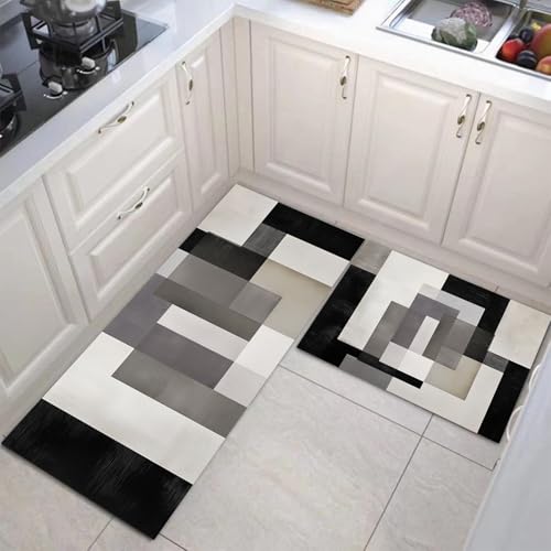 JEDTAKCT Geometrischer Farbverlauf Küchenmatten 2Er Set, 44X75Cm+44X120Cm Küchenteppich Waschbar rutschfest, Küchenteppiche, Anthrazitgrau Küchenläufer Für Badezimmer Zuhause Büro (Modernes Aquarell) von JEDTAKCT