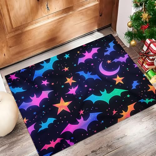 JEDTAKCT Glänzende Fledermaussterne Fußmatte Innen Waschbar, Fussmatte Dünn Kurzflor, Kleiner Cartoon Halloween Eingangsteppich, Bettvorleger rutschfest Für Ecke Küche, Blaugrün, 60X90Cm JEDTAKCT Glänzende Fledermaussterne Fußmatte Innen Waschbar, Fussmatte Dünn Kurzflor, Kleiner Cartoon Halloween Eingangsteppich, Bettvorleger rutschfest Für Ecke Küche, Blaugrün, 60X90Cm von JEDTAKCT