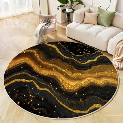 JEDTAKCT Goldfolienwelle Teppich Rund 100 cm rutschfest Teppiche Wohnzimmer, Luxuriöser Marmor Waschbar Teppiche Kurzflor Weich Runder Teppich Schwarzes Gold for Schlafzimmer Studie Heimbüro JEDTAKCT Goldfolienwelle Teppich Rund 100 cm rutschfest Teppiche Wohnzimmer, Luxuriöser Marmor Waschbar Teppiche Kurzflor Weich Runder Teppich Schwarzes Gold for Schlafzimmer Studie Heimbüro von JEDTAKCT