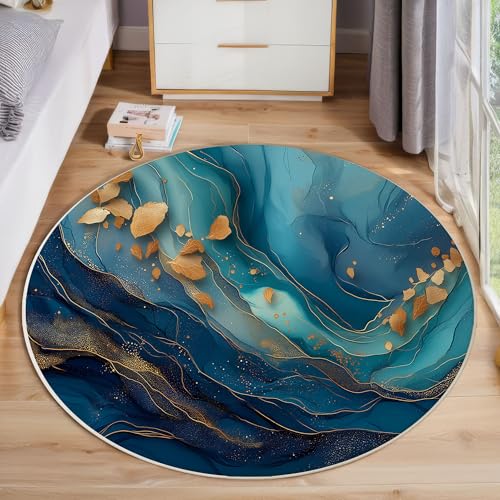 JEDTAKCT Goldfolienwirbel Teppich, Waschbar 60 cm Runder Teppich Für Schlafzimmer, Verträumter Marmor Kinderteppich, Rutschfester Kreis Weicher Indigo Für Schlafsaal Kinderzimmer Sofa JEDTAKCT Goldfolienwirbel Teppich, Waschbar 60 cm Runder Teppich Für Schlafzimmer, Verträumter Marmor Kinderteppich, Rutschfester Kreis Weicher Indigo Für Schlafsaal Kinderzimmer Sofa von JEDTAKCT