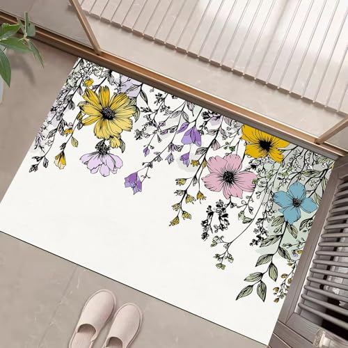 JEDTAKCT Handgemalte Wildblumen Fußmatte Teppich Lustige Pflanzen Kurzflor Fussmatte Creme Türmatte rutschfest Waschbarer Retro Teppich Für Esszimmer Flur Eingangsbereich Fußabtreter 40X60Cm JEDTAKCT Handgemalte Wildblumen Fußmatte Teppich Lustige Pflanzen Kurzflor Fussmatte Creme Türmatte rutschfest Waschbarer Retro Teppich Für Esszimmer Flur Eingangsbereich Fußabtreter 40X60Cm von JEDTAKCT