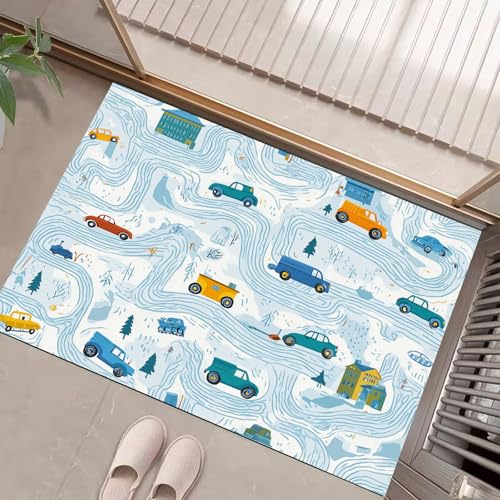 JEDTAKCT Hellblau Waschbarer Teppich Cartoon-Auto Muster 90X150Cm Handgezeichnete Streifen Eingangsbereich Modern Fußmatte Badezimmerteppich Weich rutschfest Kleiner Kurzflor Bad Schlafzimmer JEDTAKCT Hellblau Waschbarer Teppich Cartoon-Auto Muster 90X150Cm Handgezeichnete Streifen Eingangsbereich Modern Fußmatte Badezimmerteppich Weich rutschfest Kleiner Kurzflor Bad Schlafzimmer von JEDTAKCT