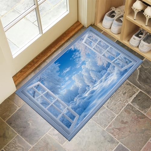 JEDTAKCT Hellblau Waschbarer Teppich Schneewald Muster 80X120Cm Fensterblick Eingangsbereich Modern Fußmatte Badezimmerteppich Weich rutschfest Kleiner Kurzflor Bad Schlafzimmer JEDTAKCT Hellblau Waschbarer Teppich Schneewald Muster 80X120Cm Fensterblick Eingangsbereich Modern Fußmatte Badezimmerteppich Weich rutschfest Kleiner Kurzflor Bad Schlafzimmer von JEDTAKCT