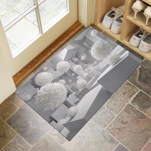 JEDTAKCT Hellgrau Waschbarer Teppich 3D-Kugelraum Muster 50X80Cm Moderne Geometrie Eingangsbereich Modern Fußmatte Badezimmerteppich Weich rutschfest Kleiner Kurzflor Bad Schlafzimmer von JEDTAKCT