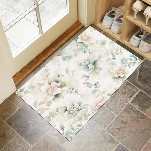 JEDTAKCT Hellgrün Waschbarer Teppich Aquarellblätter Muster 80X120Cm Vintage Blumen Eingangsbereich Modern Fußmatte Badezimmerteppich Weich rutschfest Kleiner Kurzflor Bad Schlafzimmer JEDTAKCT Hellgrün Waschbarer Teppich Aquarellblätter Muster 80X120Cm Vintage Blumen Eingangsbereich Modern Fußmatte Badezimmerteppich Weich rutschfest Kleiner Kurzflor Bad Schlafzimmer von JEDTAKCT