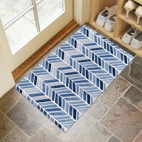 JEDTAKCT Indigo Waschbarer Teppich Aquarell Fischgrätmuster Muster 40X60Cm Einfache Geometrische Eingangsbereich Modern Fußmatte Badezimmerteppich Weich rutschfest Kleiner Kurzflor Bad Schlafzimmer JEDTAKCT Indigo Waschbarer Teppich Aquarell Fischgrätmuster Muster 40X60Cm Einfache Geometrische Eingangsbereich Modern Fußmatte Badezimmerteppich Weich rutschfest Kleiner Kurzflor Bad Schlafzimmer von JEDTAKCT