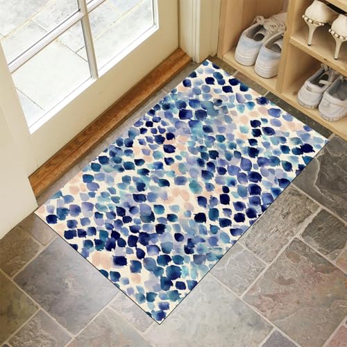 JEDTAKCT Indigo Waschbarer Teppich Aquarell Leopard Muster 80X120Cm Abstrakte Tupfen Eingangsbereich Modern Fußmatte Badezimmerteppich Weich rutschfest Kleiner Kurzflor Bad Schlafzimmer von JEDTAKCT
