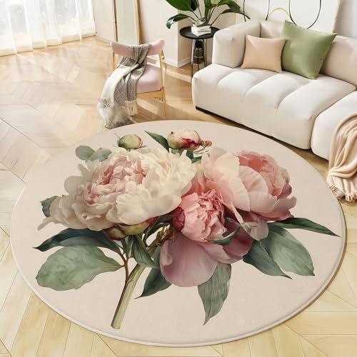 JEDTAKCT Klassische Pfingstrose Teppich Rund 60 cm rutschfest Teppiche Wohnzimmer, Retro-Blumenmuster Waschbar Teppiche Kurzflor Weich Runder Teppich Creme for Schlafzimmer Studie Heimbüro JEDTAKCT Klassische Pfingstrose Teppich Rund 60 cm rutschfest Teppiche Wohnzimmer, Retro-Blumenmuster Waschbar Teppiche Kurzflor Weich Runder Teppich Creme for Schlafzimmer Studie Heimbüro von JEDTAKCT