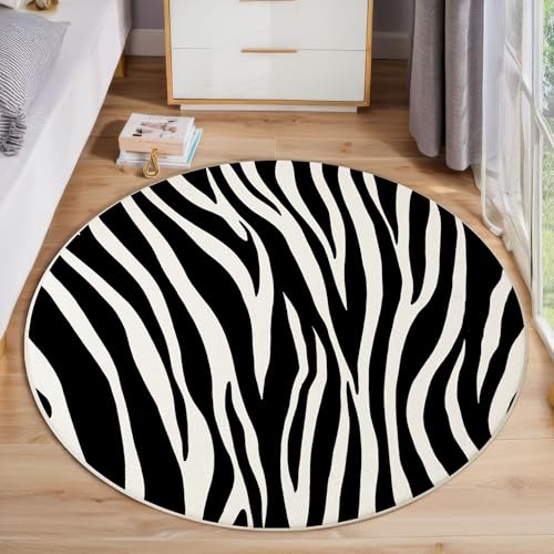JEDTAKCT Klassischer Zebradruck Teppich, Waschbar 160 cm Runder Teppich Für Schlafzimmer, Elegantes Tier Kinderteppich, Rutschfester Kreis Weicher Schwarz Und Weiß Für Schlafsaal Kinderzimmer Sofa JEDTAKCT Klassischer Zebradruck Teppich, Waschbar 160 cm Runder Teppich Für Schlafzimmer, Elegantes Tier Kinderteppich, Rutschfester Kreis Weicher Schwarz Und Weiß Für Schlafsaal Kinderzimmer Sofa von JEDTAKCT