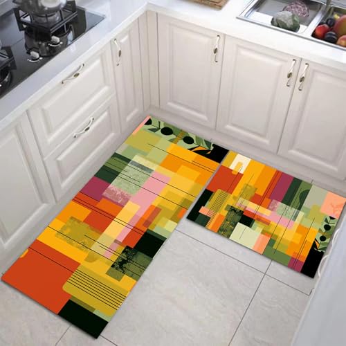 JEDTAKCT Küchenteppich Set 2 Stück Abstrakte Graffiti rutschfeste Küchenmatte, Böhmische Geometrie Waschbare Matten Teppiche Set, Teppich Läufer Für Flur Wohnraum (Bernstein Orange, 43X75Cm+43X150Cm) JEDTAKCT Küchenteppich Set 2 Stück Abstrakte Graffiti rutschfeste Küchenmatte, Böhmische Geometrie Waschbare Matten Teppiche Set, Teppich Läufer Für Flur Wohnraum (Bernstein Orange, 43X75Cm+43X150Cm) von JEDTAKCT