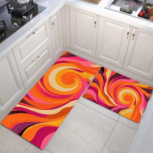 JEDTAKCT Küchenteppich Set 2 Stück Abstrakter Wirbel rutschfeste Küchenmatte, Böhmisches Ölgemälde Waschbare Matten Teppiche Set, Teppich Läufer Für Flur Wohnraum (Korallenorange, 44X75Cm+44X120Cm) JEDTAKCT Küchenteppich Set 2 Stück Abstrakter Wirbel rutschfeste Küchenmatte, Böhmisches Ölgemälde Waschbare Matten Teppiche Set, Teppich Läufer Für Flur Wohnraum (Korallenorange, 44X75Cm+44X120Cm) von JEDTAKCT