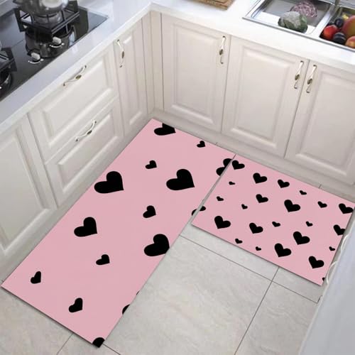 JEDTAKCT Küchenteppich Set 2 Stück Einfache Liebe rutschfeste Küchenmatte, Retro-Geometrie Waschbare Matten Teppiche Set, Teppich Läufer Für Flur Wohnraum (Graurosa, 40X60Cm+40X120Cm) von JEDTAKCT