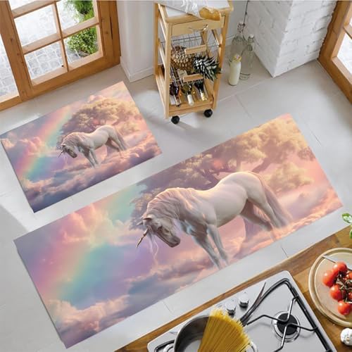 JEDTAKCT Küchenteppich Set 2 Stück Eleganter Pegasus rutschfeste Küchenmatte, Verträumte Landschaft Waschbare Matten Teppiche Set, Teppich Läufer Für Flur Wohnraum (Blush Pink, 40X60Cm+40X120Cm) JEDTAKCT Küchenteppich Set 2 Stück Eleganter Pegasus rutschfeste Küchenmatte, Verträumte Landschaft Waschbare Matten Teppiche Set, Teppich Läufer Für Flur Wohnraum (Blush Pink, 40X60Cm+40X120Cm) von JEDTAKCT