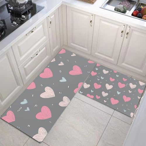 JEDTAKCT Küchenteppich Set 2 Stück Handgemaltes Herz rutschfeste Küchenmatte, Niedliche Geometrie Waschbare Matten Teppiche Set, Teppich Läufer Für Flur Wohnraum (Anthrazitgrau, 50X80Cm+50X150Cm) JEDTAKCT Küchenteppich Set 2 Stück Handgemaltes Herz rutschfeste Küchenmatte, Niedliche Geometrie Waschbare Matten Teppiche Set, Teppich Läufer Für Flur Wohnraum (Anthrazitgrau, 50X80Cm+50X150Cm) von JEDTAKCT