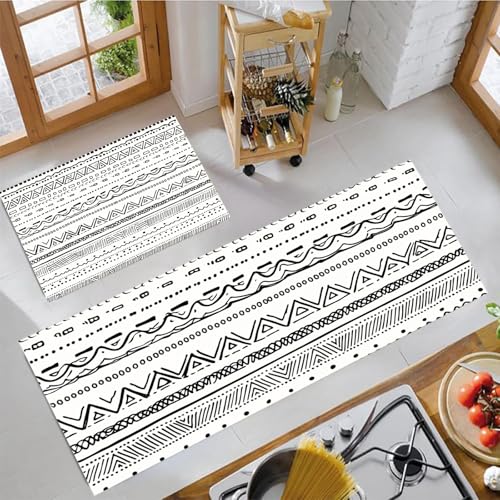 JEDTAKCT Küchenteppich Set 2 Stück Handgezeichnete Totems rutschfeste Küchenmatte, Böhmische Geometrie Waschbare Matten Teppiche Set, Teppich Läufer Für Flur Wohnraum (Schwarz Weiß, 40X60Cm+40X120Cm) JEDTAKCT Küchenteppich Set 2 Stück Handgezeichnete Totems rutschfeste Küchenmatte, Böhmische Geometrie Waschbare Matten Teppiche Set, Teppich Läufer Für Flur Wohnraum (Schwarz Weiß, 40X60Cm+40X120Cm) von JEDTAKCT
