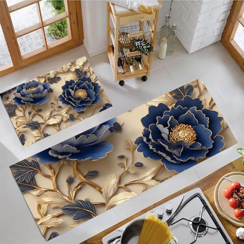 JEDTAKCT Küchenteppich Sets 2 Stück 3D Metall Pfingstrose rutschfeste Küchenteppiche Matten Waschbare Flur Teppiche Luxuspflanzen Küchenbodenmatte Läufer Teppiche, Hellbraun, 50X80Cm+50X150Cm JEDTAKCT Küchenteppich Sets 2 Stück 3D Metall Pfingstrose rutschfeste Küchenteppiche Matten Waschbare Flur Teppiche Luxuspflanzen Küchenbodenmatte Läufer Teppiche, Hellbraun, 50X80Cm+50X150Cm von JEDTAKCT