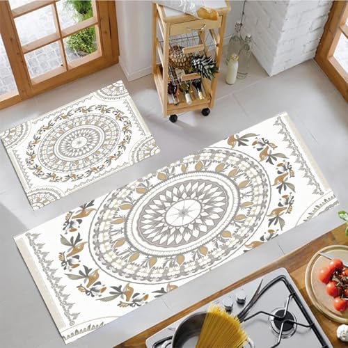 JEDTAKCT Küchenteppich Sets 2 Stück Blumenmandala rutschfeste Küchenteppiche Matten Waschbare Flur Teppiche Traditionell Geometrisch Küchenbodenmatte Läufer Teppiche, Beige, 40X60Cm+40X120Cm JEDTAKCT Küchenteppich Sets 2 Stück Blumenmandala rutschfeste Küchenteppiche Matten Waschbare Flur Teppiche Traditionell Geometrisch Küchenbodenmatte Läufer Teppiche, Beige, 40X60Cm+40X120Cm von JEDTAKCT