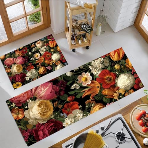JEDTAKCT Küchenteppich Sets 2 Stück Fantasieblumen rutschfeste Küchenteppiche Matten Waschbare Flur Teppiche Barockstilgarten Küchenbodenmatte Läufer Teppiche, Dunkelgrün, 43X75Cm+43X150Cm JEDTAKCT Küchenteppich Sets 2 Stück Fantasieblumen rutschfeste Küchenteppiche Matten Waschbare Flur Teppiche Barockstilgarten Küchenbodenmatte Läufer Teppiche, Dunkelgrün, 43X75Cm+43X150Cm von JEDTAKCT