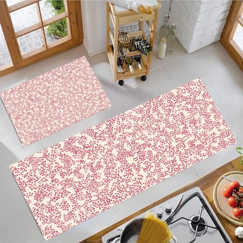 JEDTAKCT Küchenteppiche 2 Stück, Niedliche Aquarell-Tupfen rutschfest Dauerhaft Küchenläufer, Handgemalte Blumen Anti-Müdigkeit Teppich Flurläufer Für Küche Wohnzimmer, Rougepuder, 44X75Cm+44X120Cm JEDTAKCT Küchenteppiche 2 Stück, Niedliche Aquarell-Tupfen rutschfest Dauerhaft Küchenläufer, Handgemalte Blumen Anti-Müdigkeit Teppich Flurläufer Für Küche Wohnzimmer, Rougepuder, 44X75Cm+44X120Cm von JEDTAKCT