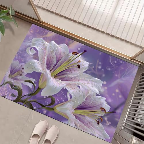 JEDTAKCT Lavendelviolett Waschbarer Teppich Diamantlilie Muster 60X90Cm Verträumte Blumen Eingangsbereich Modern Fußmatte Badezimmerteppich Weich rutschfest Kleiner Kurzflor Bad Schlafzimmer JEDTAKCT Lavendelviolett Waschbarer Teppich Diamantlilie Muster 60X90Cm Verträumte Blumen Eingangsbereich Modern Fußmatte Badezimmerteppich Weich rutschfest Kleiner Kurzflor Bad Schlafzimmer von JEDTAKCT