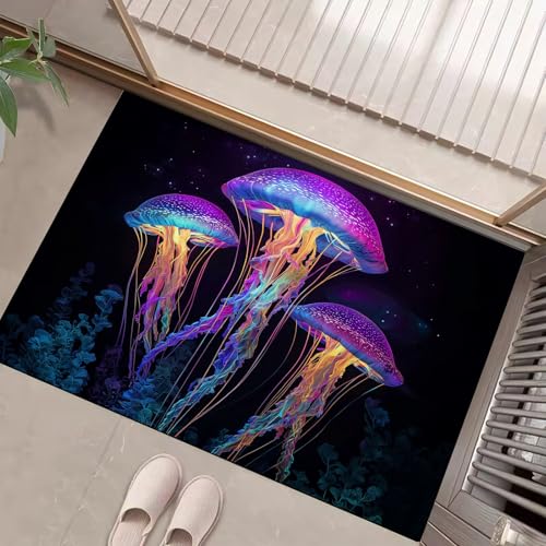 JEDTAKCT Marineblau Waschbarer Teppich 3D Neon Quallen Muster 80X120Cm Psychedelische Tiere Eingangsbereich Modern Fußmatte Badezimmerteppich Weich rutschfest Kleiner Kurzflor Bad Schlafzimmer JEDTAKCT Marineblau Waschbarer Teppich 3D Neon Quallen Muster 80X120Cm Psychedelische Tiere Eingangsbereich Modern Fußmatte Badezimmerteppich Weich rutschfest Kleiner Kurzflor Bad Schlafzimmer von JEDTAKCT