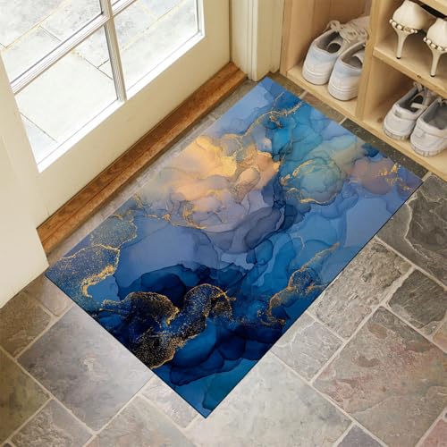 JEDTAKCT Marineblau Waschbarer Teppich Abstrakter Marmor Muster 60X90Cm Aquarellwellen Eingangsbereich Modern Fußmatte Badezimmerteppich Weich rutschfest Kleiner Kurzflor Bad Schlafzimmer JEDTAKCT Marineblau Waschbarer Teppich Abstrakter Marmor Muster 60X90Cm Aquarellwellen Eingangsbereich Modern Fußmatte Badezimmerteppich Weich rutschfest Kleiner Kurzflor Bad Schlafzimmer von JEDTAKCT