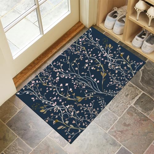 JEDTAKCT Marineblau Waschbarer Teppich Blumenranke Muster 50X80Cm Botanische Ästhetik Eingangsbereich Modern Fußmatte Badezimmerteppich Weich rutschfest Kleiner Kurzflor Bad Schlafzimmer JEDTAKCT Marineblau Waschbarer Teppich Blumenranke Muster 50X80Cm Botanische Ästhetik Eingangsbereich Modern Fußmatte Badezimmerteppich Weich rutschfest Kleiner Kurzflor Bad Schlafzimmer von JEDTAKCT