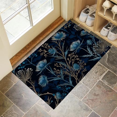 JEDTAKCT Marineblau Waschbarer Teppich Elegante Distel Muster 40X60Cm Vintage Pflanzen Eingangsbereich Modern Fußmatte Badezimmerteppich Weich rutschfest Kleiner Kurzflor Bad Schlafzimmer JEDTAKCT Marineblau Waschbarer Teppich Elegante Distel Muster 40X60Cm Vintage Pflanzen Eingangsbereich Modern Fußmatte Badezimmerteppich Weich rutschfest Kleiner Kurzflor Bad Schlafzimmer von JEDTAKCT