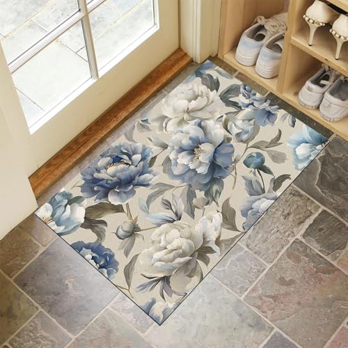 JEDTAKCT Marineblau Waschbarer Teppich Farbverlauf Pfingstrose Muster 50X80Cm Verträumte Blumen Eingangsbereich Modern Fußmatte Badezimmerteppich Weich rutschfest Kleiner Kurzflor Bad Schlafzimmer JEDTAKCT Marineblau Waschbarer Teppich Farbverlauf Pfingstrose Muster 50X80Cm Verträumte Blumen Eingangsbereich Modern Fußmatte Badezimmerteppich Weich rutschfest Kleiner Kurzflor Bad Schlafzimmer von JEDTAKCT
