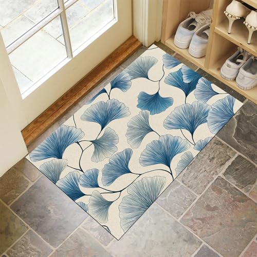 JEDTAKCT Marineblau Waschbarer Teppich Gestreiftes Ginkgoblatt Muster 90X150Cm Elegante Pflanze Eingangsbereich Modern Fußmatte Badezimmerteppich Weich rutschfest Kleiner Kurzflor Bad Schlafzimmer JEDTAKCT Marineblau Waschbarer Teppich Gestreiftes Ginkgoblatt Muster 90X150Cm Elegante Pflanze Eingangsbereich Modern Fußmatte Badezimmerteppich Weich rutschfest Kleiner Kurzflor Bad Schlafzimmer von JEDTAKCT
