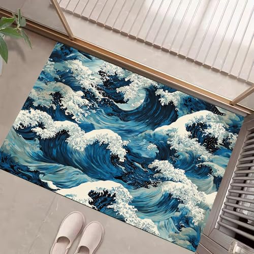 JEDTAKCT Marineblau Waschbarer Teppich Kanagawa-Wellen Muster 80X120Cm Japanische Ästhetik Eingangsbereich Modern Fußmatte Badezimmerteppich Weich rutschfest Kleiner Kurzflor Bad Schlafzimmer JEDTAKCT Marineblau Waschbarer Teppich Kanagawa-Wellen Muster 80X120Cm Japanische Ästhetik Eingangsbereich Modern Fußmatte Badezimmerteppich Weich rutschfest Kleiner Kurzflor Bad Schlafzimmer von JEDTAKCT