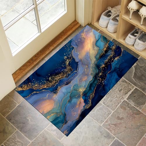 JEDTAKCT Marineblau Waschbarer Teppich Traummarmor Muster 60X90Cm Goldfolienstreifen Eingangsbereich Modern Fußmatte Badezimmerteppich Weich rutschfest Kleiner Kurzflor Bad Schlafzimmer JEDTAKCT Marineblau Waschbarer Teppich Traummarmor Muster 60X90Cm Goldfolienstreifen Eingangsbereich Modern Fußmatte Badezimmerteppich Weich rutschfest Kleiner Kurzflor Bad Schlafzimmer von JEDTAKCT