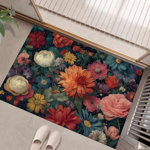 JEDTAKCT Marineblau Waschbarer Teppich Verträumte Blumen Muster 90X150Cm Pflanzen Sternenhimmel Eingangsbereich Modern Fußmatte Badezimmerteppich Weich rutschfest Kleiner Kurzflor Bad Schlafzimmer JEDTAKCT Marineblau Waschbarer Teppich Verträumte Blumen Muster 90X150Cm Pflanzen Sternenhimmel Eingangsbereich Modern Fußmatte Badezimmerteppich Weich rutschfest Kleiner Kurzflor Bad Schlafzimmer von JEDTAKCT