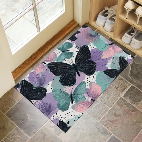 JEDTAKCT Mintgrün Waschbarer Teppich Polka Dot Schmetterling Muster 60X90Cm Aquarell Tiere Eingangsbereich Modern Fußmatte Badezimmerteppich Weich rutschfest Kleiner Kurzflor Bad Schlafzimmer JEDTAKCT Mintgrün Waschbarer Teppich Polka Dot Schmetterling Muster 60X90Cm Aquarell Tiere Eingangsbereich Modern Fußmatte Badezimmerteppich Weich rutschfest Kleiner Kurzflor Bad Schlafzimmer von JEDTAKCT