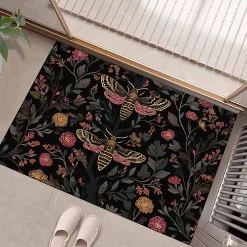 JEDTAKCT Motte Blumen Fußmatte Innen Waschbar, Fussmatte Dünn Kurzflor, Kleiner Gothic Tiere Eingangsteppich, Bettvorleger rutschfest Für Ecke Küche, Schwarz, 50X80Cm JEDTAKCT Motte Blumen Fußmatte Innen Waschbar, Fussmatte Dünn Kurzflor, Kleiner Gothic Tiere Eingangsteppich, Bettvorleger rutschfest Für Ecke Küche, Schwarz, 50X80Cm von JEDTAKCT