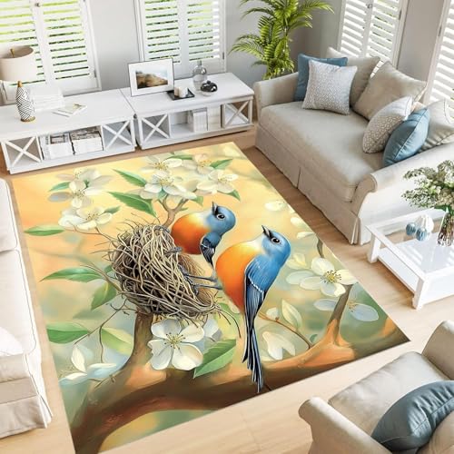 JEDTAKCT Narzisse Gelb Teppich Wohnzimmer 60X90Cm Schöner Vogel Kurzflor Waschbarer Teppich Schlafzimmer Weich Tierwald rutschfest Bettvorleger Teppiche Für Für Esszimmer, Büro von JEDTAKCT