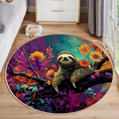 JEDTAKCT Natürliches Faultier Teppich, Waschbar 80 cm Runder Teppich Für Schlafzimmer, Dschungelbuch Kinderteppich, Rutschfester Kreis Weicher Violett Für Schlafsaal Kinderzimmer Sofa JEDTAKCT Natürliches Faultier Teppich, Waschbar 80 cm Runder Teppich Für Schlafzimmer, Dschungelbuch Kinderteppich, Rutschfester Kreis Weicher Violett Für Schlafsaal Kinderzimmer Sofa von JEDTAKCT