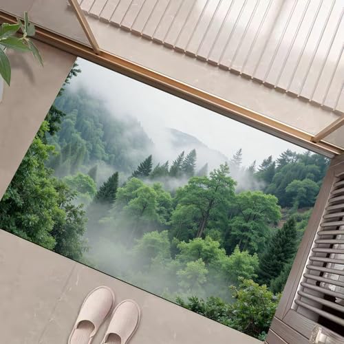 JEDTAKCT Nebelwald Fußmatte Innen Waschbar, Fussmatte Dünn Kurzflor, Kleiner Naturlandschaft Eingangsteppich, Bettvorleger rutschfest Für Ecke Küche, Dunkelgrün, 40X60Cm JEDTAKCT Nebelwald Fußmatte Innen Waschbar, Fussmatte Dünn Kurzflor, Kleiner Naturlandschaft Eingangsteppich, Bettvorleger rutschfest Für Ecke Küche, Dunkelgrün, 40X60Cm von JEDTAKCT