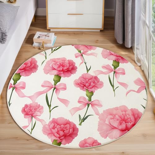 JEDTAKCT Nelke Mit Schleife Teppich, Waschbar 80 cm Runder Teppich Für Schlafzimmer, Aquarell Blumen Kinderteppich, Rutschfester Kreis Weicher Rosa Für Schlafsaal Kinderzimmer Sofa JEDTAKCT Nelke Mit Schleife Teppich, Waschbar 80 cm Runder Teppich Für Schlafzimmer, Aquarell Blumen Kinderteppich, Rutschfester Kreis Weicher Rosa Für Schlafsaal Kinderzimmer Sofa von JEDTAKCT
