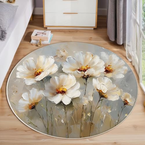 JEDTAKCT Ölgemälde Blumen Teppich Rund 200 cm rutschfest Teppiche Wohnzimmer, Moderne Pflanzen Waschbar Teppiche Kurzflor Weich Runder Teppich Creme for Schlafzimmer Studie Heimbüro JEDTAKCT Ölgemälde Blumen Teppich Rund 200 cm rutschfest Teppiche Wohnzimmer, Moderne Pflanzen Waschbar Teppiche Kurzflor Weich Runder Teppich Creme for Schlafzimmer Studie Heimbüro von JEDTAKCT