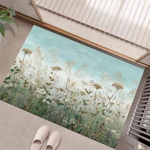 JEDTAKCT Olivgrün Waschbarer Teppich Wildblumenwiese Muster 90X150Cm Elegante Pflanzen Eingangsbereich Modern Fußmatte Badezimmerteppich Weich rutschfest Kleiner Kurzflor Bad Schlafzimmer JEDTAKCT Olivgrün Waschbarer Teppich Wildblumenwiese Muster 90X150Cm Elegante Pflanzen Eingangsbereich Modern Fußmatte Badezimmerteppich Weich rutschfest Kleiner Kurzflor Bad Schlafzimmer von JEDTAKCT
