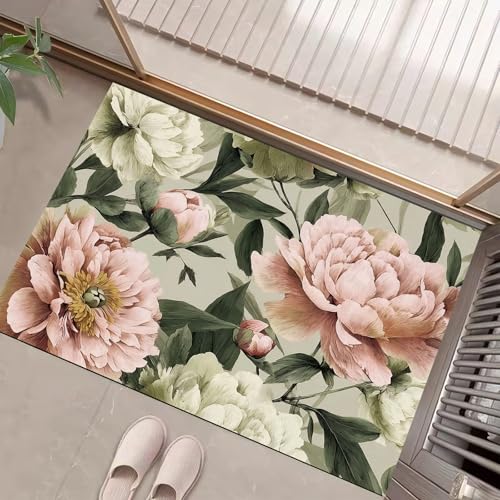 JEDTAKCT Orientalische Pfingstrose Fußmatte Teppich Ölgemälde Blumen Kurzflor Fussmatte Salbeigrün Türmatte rutschfest Waschbarer Retro Teppich Für Esszimmer Flur Eingangsbereich Fußabtreter 40X60Cm JEDTAKCT Orientalische Pfingstrose Fußmatte Teppich Ölgemälde Blumen Kurzflor Fussmatte Salbeigrün Türmatte rutschfest Waschbarer Retro Teppich Für Esszimmer Flur Eingangsbereich Fußabtreter 40X60Cm von JEDTAKCT