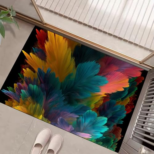JEDTAKCT Petrol Waschbarer Teppich Feder Graffiti Muster 60X90Cm Abstraktes Ölgemälde Eingangsbereich Modern Fußmatte Badezimmerteppich Weich rutschfest Kleiner Kurzflor Bad Schlafzimmer JEDTAKCT Petrol Waschbarer Teppich Feder Graffiti Muster 60X90Cm Abstraktes Ölgemälde Eingangsbereich Modern Fußmatte Badezimmerteppich Weich rutschfest Kleiner Kurzflor Bad Schlafzimmer von JEDTAKCT