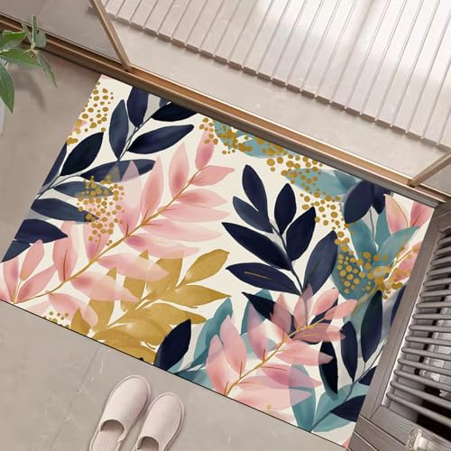 JEDTAKCT Puderblau Fußmatte Innen 40X60Cm, Goldfolienblätter Waschbar Fussmatte Eingangsteppich Innen, Schmutzfangmatte rutschfest, Böhmische Pflanzen Kurzflor Türmatte Teppich Für Eingang JEDTAKCT Puderblau Fußmatte Innen 40X60Cm, Goldfolienblätter Waschbar Fussmatte Eingangsteppich Innen, Schmutzfangmatte rutschfest, Böhmische Pflanzen Kurzflor Türmatte Teppich Für Eingang von JEDTAKCT
