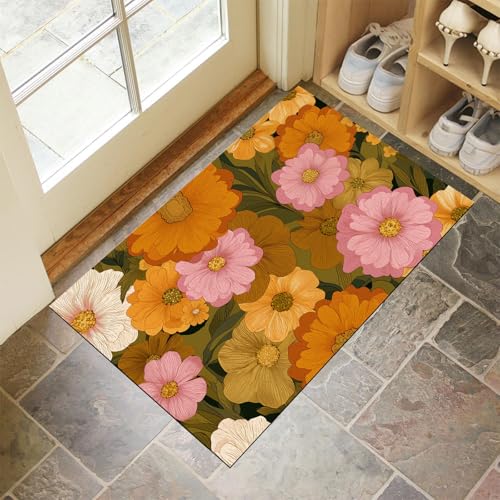 JEDTAKCT Retro Blumen Fußmatte Teppich 70Er Botanisches Poster Kurzflor Fussmatte Orange Grün Türmatte rutschfest Waschbarer Retro Teppich Für Esszimmer Flur Eingangsbereich Fußabtreter 90X150Cm JEDTAKCT Retro Blumen Fußmatte Teppich 70Er Botanisches Poster Kurzflor Fussmatte Orange Grün Türmatte rutschfest Waschbarer Retro Teppich Für Esszimmer Flur Eingangsbereich Fußabtreter 90X150Cm von JEDTAKCT