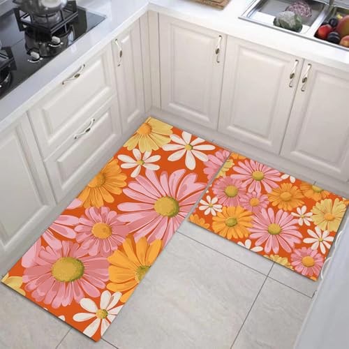 JEDTAKCT Retro-Gänseblümchen Absorptionsfähigkeit Hause Deko Küchenteppich 2Er Set, Waschbar 80Er Jahre Poster Dekoration Küchenmatten Für Innen Außen Korallenorange Dekor - 50X80Cm+50X150Cm JEDTAKCT Retro-Gänseblümchen Absorptionsfähigkeit Hause Deko Küchenteppich 2Er Set, Waschbar 80Er Jahre Poster Dekoration Küchenmatten Für Innen Außen Korallenorange Dekor - 50X80Cm+50X150Cm von JEDTAKCT