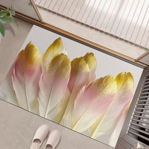 JEDTAKCT Roségold Waschbarer Teppich Goldfolienfedern Muster 50X80Cm Elegante Federn Eingangsbereich Modern Fußmatte Badezimmerteppich Weich rutschfest Kleiner Kurzflor Bad Schlafzimmer JEDTAKCT Roségold Waschbarer Teppich Goldfolienfedern Muster 50X80Cm Elegante Federn Eingangsbereich Modern Fußmatte Badezimmerteppich Weich rutschfest Kleiner Kurzflor Bad Schlafzimmer von JEDTAKCT