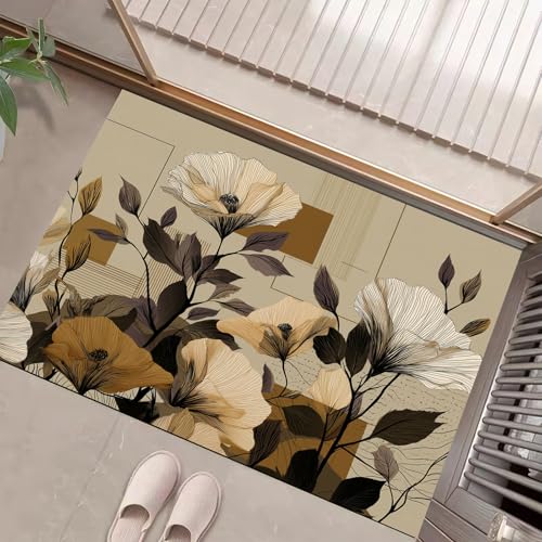 JEDTAKCT Rostbraun Fußmatte Innen 60X90Cm, Einfache Blumen Waschbar Fussmatte Eingangsteppich Innen, Schmutzfangmatte rutschfest, Abstrakt Geometrisch Kurzflor Türmatte Teppich Für Eingang von JEDTAKCT