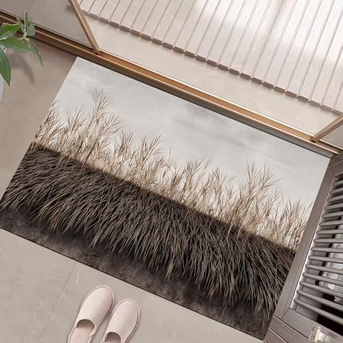 JEDTAKCT Rostbraun Waschbarer Teppich Strohdach Muster 60X90Cm Rustikale Architektur Eingangsbereich Modern Fußmatte Badezimmerteppich Weich rutschfest Kleiner Kurzflor Bad Schlafzimmer von JEDTAKCT